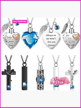 Stainless Steel Cremation Jewelry Necklace Set with Heart Locket Pendant
